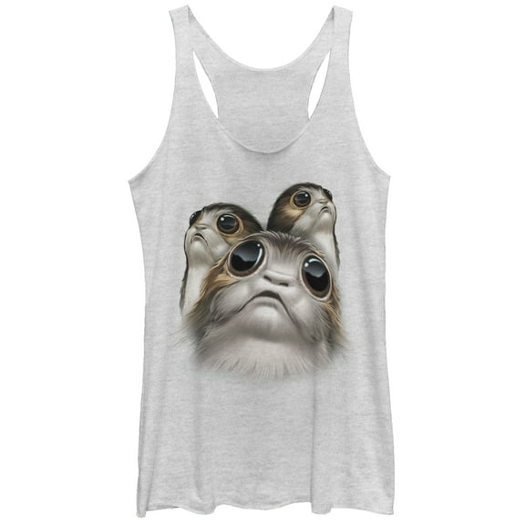 Women's Star Wars The Last Jedi Porg Eyes Racerback Tank Top White Heather 2X Large