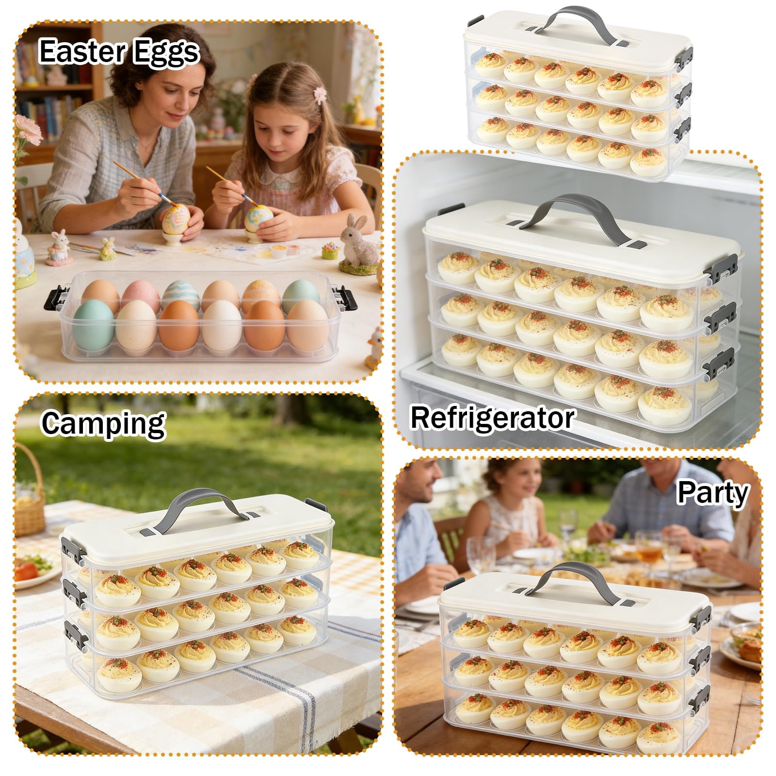 weibbin Stackable Deviled Egg Container 3 Tier Clear Plastic Carrier with Lid for 36 Eggs