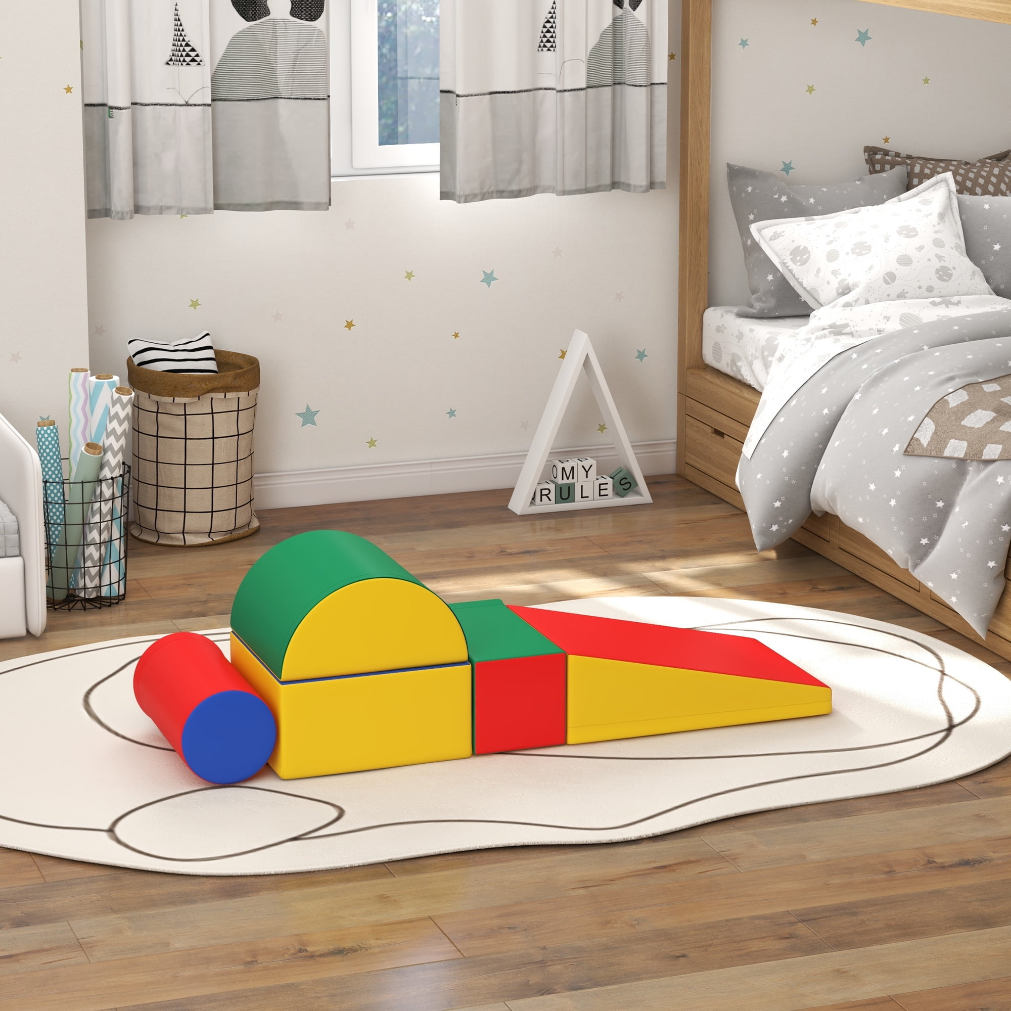 Soft Play Mat Soozier 5 Piece Climb and Crawl Activity Play Set, Baby Soft Play Set, Foam Climbing Blocks for Toddlers, Kids Preschooler Indoor Play Equipment Assorted,Toddler Play Mat
