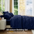 thumbnail image 2 of Sasttie Queen Size Comforter Set, 7-Piece Bed in a Bag, Pintuck Bedding Sets for All Season, Navy, 2 of 8