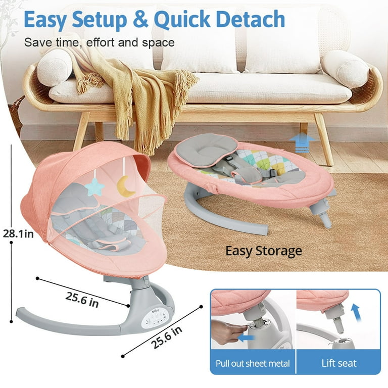 Bioby Baby Swing for Infants to Toddler, Electric Portable Baby Bouncer for  0-6 Months Newborn, Baby Rocker with 5 Swing Speeds and Remote Control