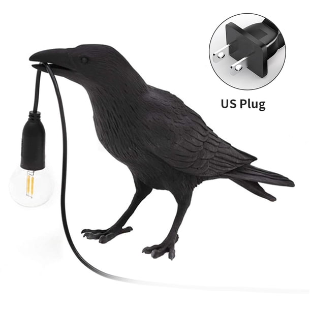 Lámpara de pared para el hogar Lámpara de pared de pájaro de resina para sala de estar Lámpara de enchufe E14, Pájaro de pie, Negro, Enchufe de EE. UU., Luz de escritorio Methold HA003392-13B