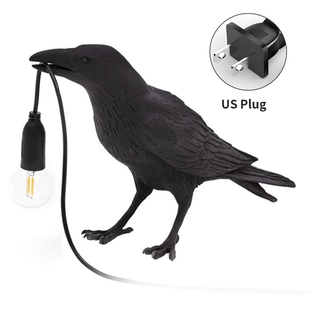 Lámpara de pared para el hogar Lámpara de pared de pájaro de resina para sala de estar Lámpara de enchufe E14, Pájaro de pie, Negro, Enchufe de EE. UU., Luz de escritorio Methold HA003392-13B