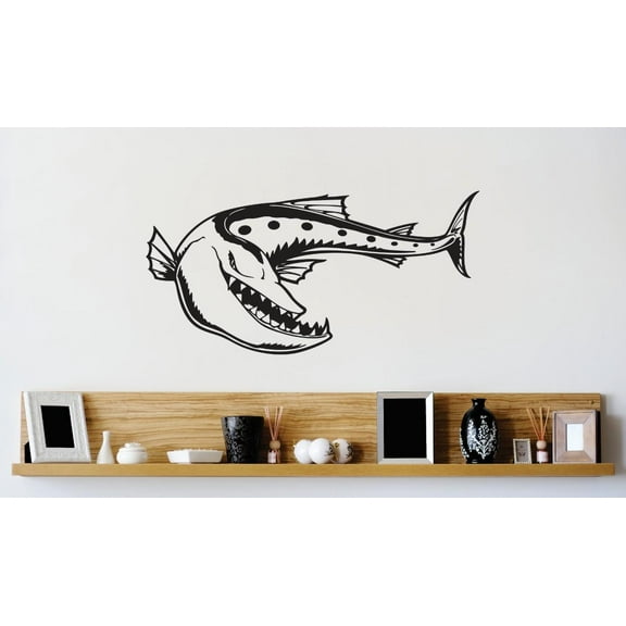 Custom Wall Decal Vinyl Sticker : Evil Fish Creature Image Picture Art Peel & Stick Mural 14x28 Inches
