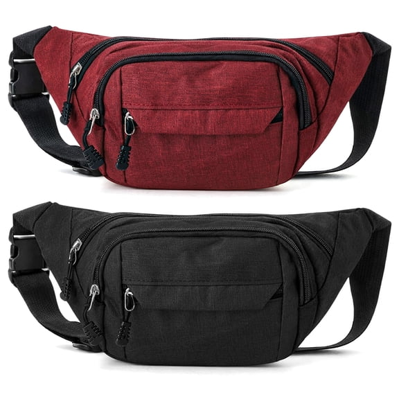Bocaoying Women's Fashion Fanny Packs, Waist Bag with 4-Zipper Pockets, Waterproof Sports Bum Bag for Outdoor Sports Travel Hiking Running, 2 Pack