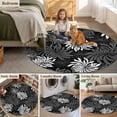 thumbnail image 5 of Black Grey Flowers Round Area Rug 5Ft Washable Circle Rugs for Living Room Bedroom, Modern Abstract Blooms Floral Non-Slip Carpet Floor Mats Indoor Outdoor Carpet Runner Aesthetic Home Decor, 5 of 8