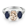 thumbnail image 2 of Gem Stone King 10K White Gold Morganite Peach Blue Sapphire and White Lab Grown Diamond 3 Stone Engagement Ring for Women (2.14 Cttw, Gemstone Birthstone, Available in Size 5, 6, 7, 8, 9), 2 of 5