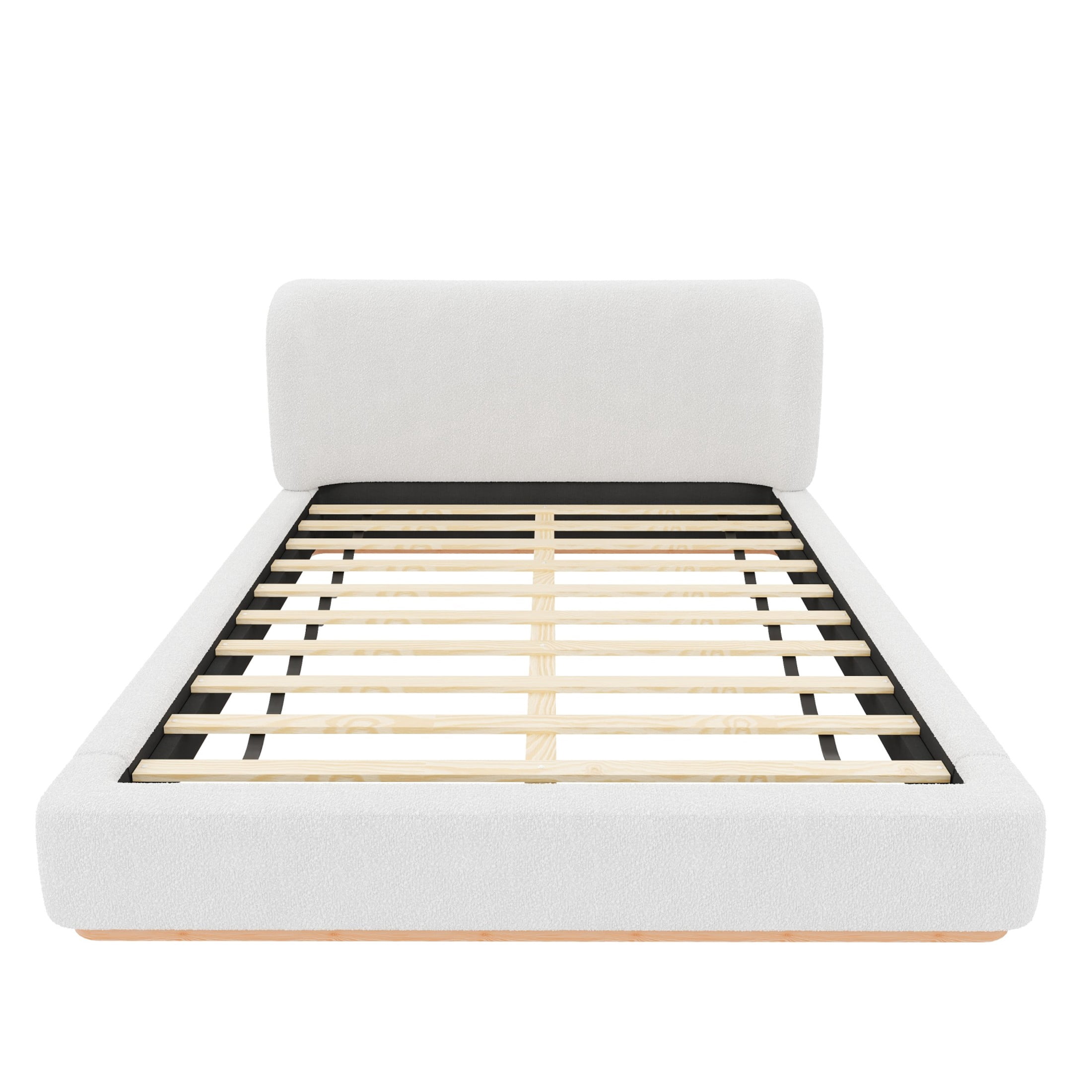 Christopher Knight Home Minimalist Queen Low-Profile Platform Bed, Boucle Upholstered, White