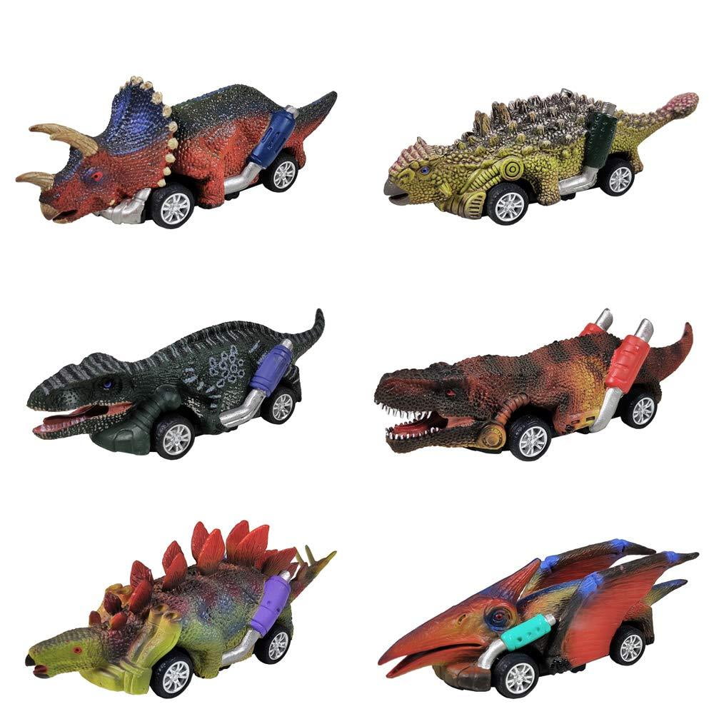GreenKidz Pull Back Dinosaur Cars Toys 6 Pack Dinosaur Roadster Party