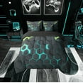 thumbnail image 2 of Erosebridal Gradient Cyan Green Honeycomb Bed in a Bag Twin Size, Geometric Hexagon Bed Set, Black Bedroom Decor, Reversible 7 Pieces, 2 of 4