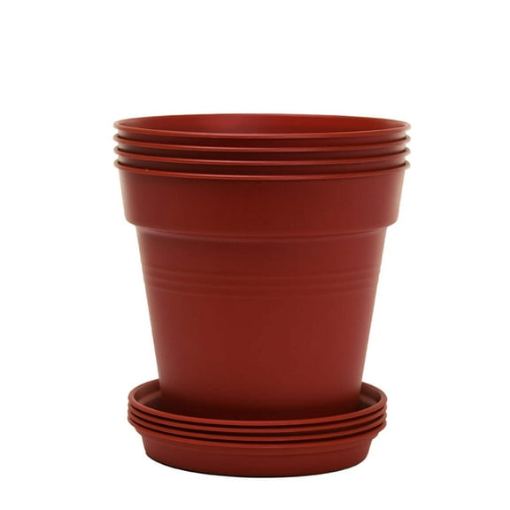 Mintra Home Garden Pots 4pk - Flowers, Herbs, Plants, Indoor, Outdoor, Colorful, Wholesale, Bulk (Burgandy, 17cm Diameter (6.6in))
