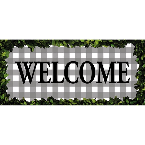 Evergreen Boxwood Framed Plaid Sassafras Indoor Outdoor Switch Doormat 10 x 22 Gray