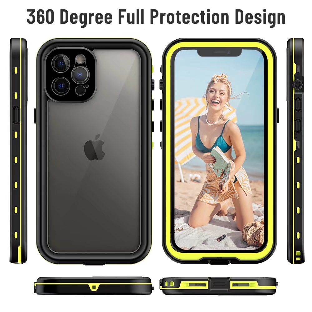 IP68 Waterproof Case for iPhone 12 Pro Max Underwater with Screen Protector Heavy Duty Full Body Protection Compatible Wireless Charging (6.7" Yellow)