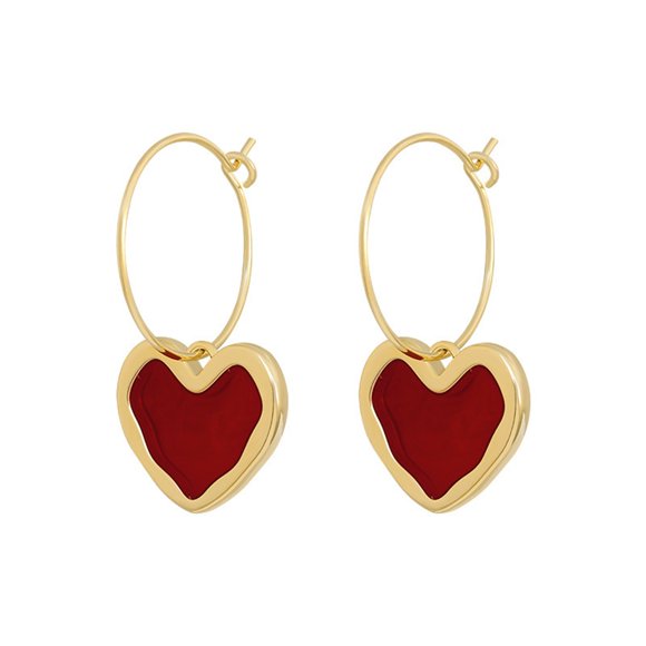 Riforla Red Heart Earrings Temperament Internet Personality Earrings Retro Peach Heart Versatile Earrings Womens Jewelry Red