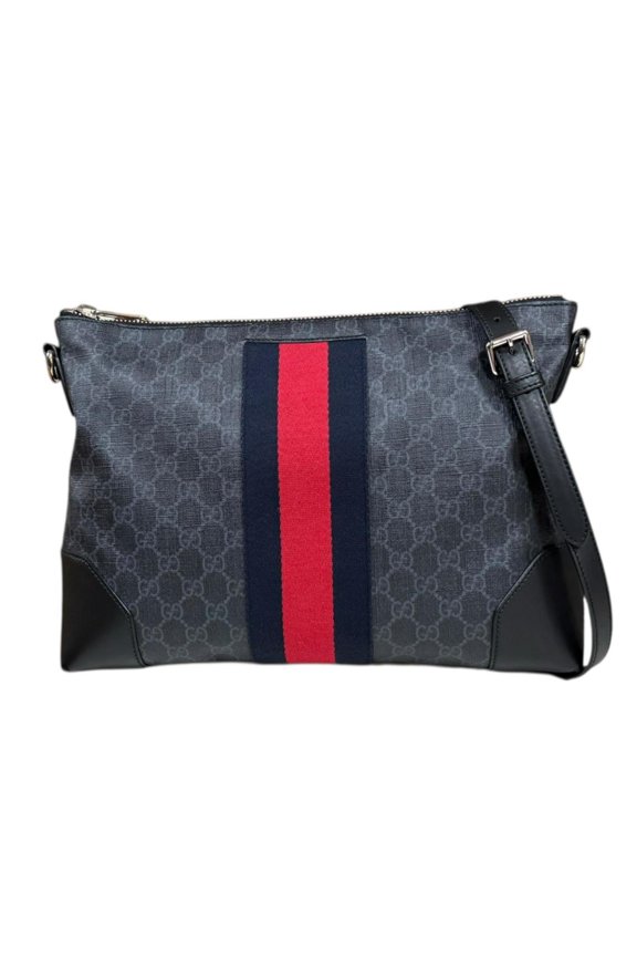 Pre-Owned Gucci GG Supreme Sherry Line Shoulder Bag, Canvas 474139, Black, Men's,... (Fair)
