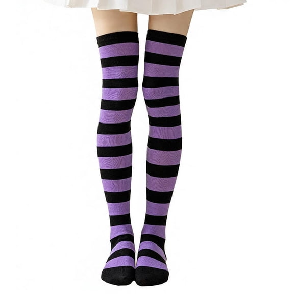 Tisuna Womens Striped Thigh High Socks Black And Purple Over‑The‑Knee Stockings Theme Party Accessories