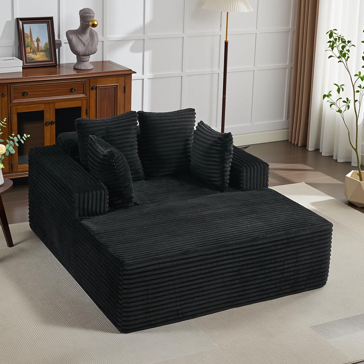 Danolapsi 54.3" Oversized Chaise Lounge,Wide Boneless Corduroy Loveseat with 4 Pillows, Armrests, Comfy Fluffy Reading Couch, No Assembly Required Deep Seat Sofa for Living Room, Bedroom, Office
