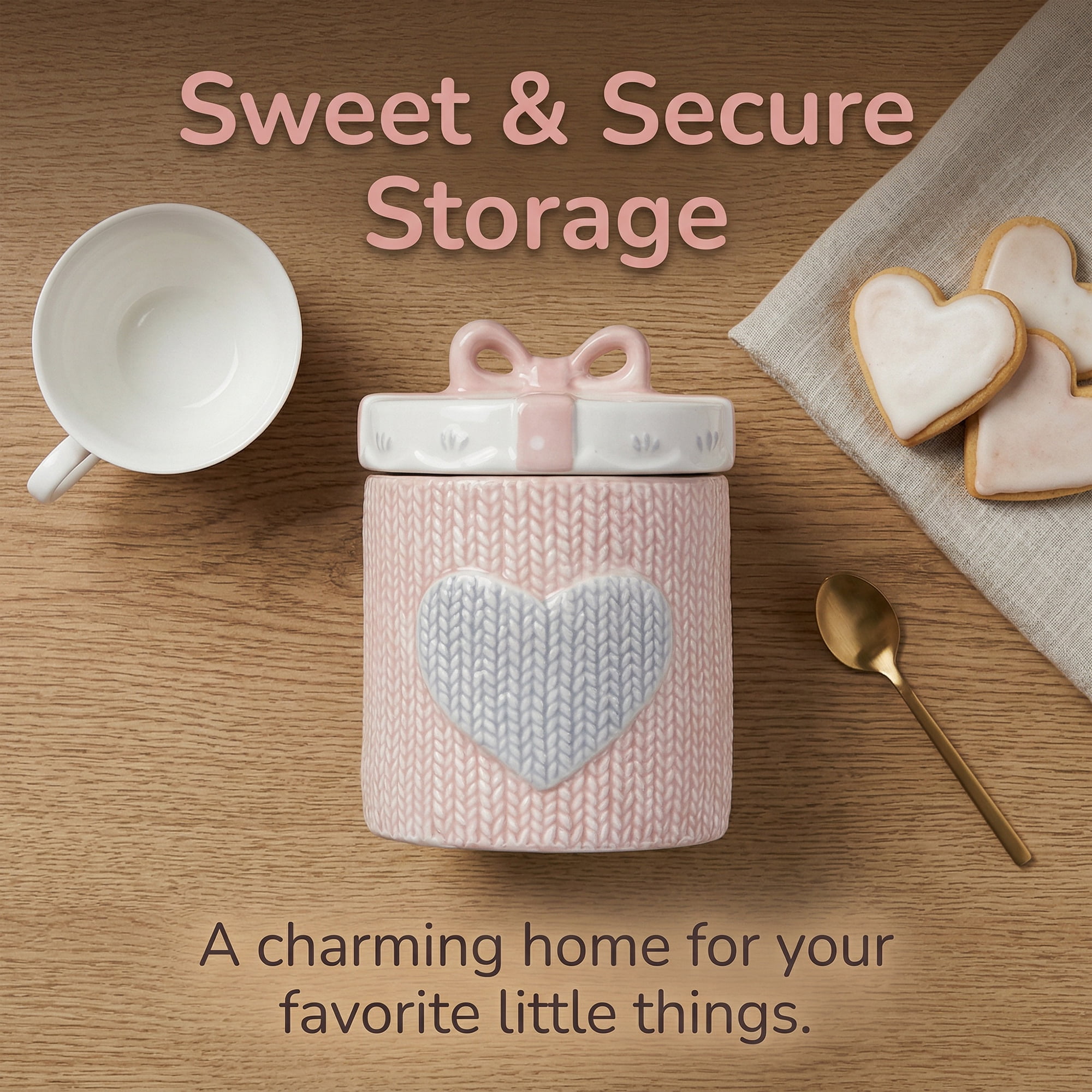 Unique Bargains Ceramic Jar with Airtight Lid 11.8oz Embossed Canister for Kitchen Pink