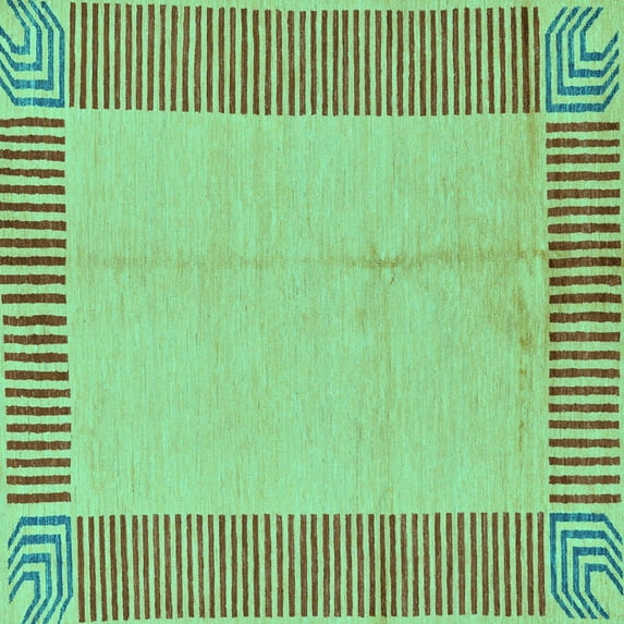 Ahgly Company Machine Washable Indoor Square Abstract Turquoise Blue Modern Area Rugs, 6' Square