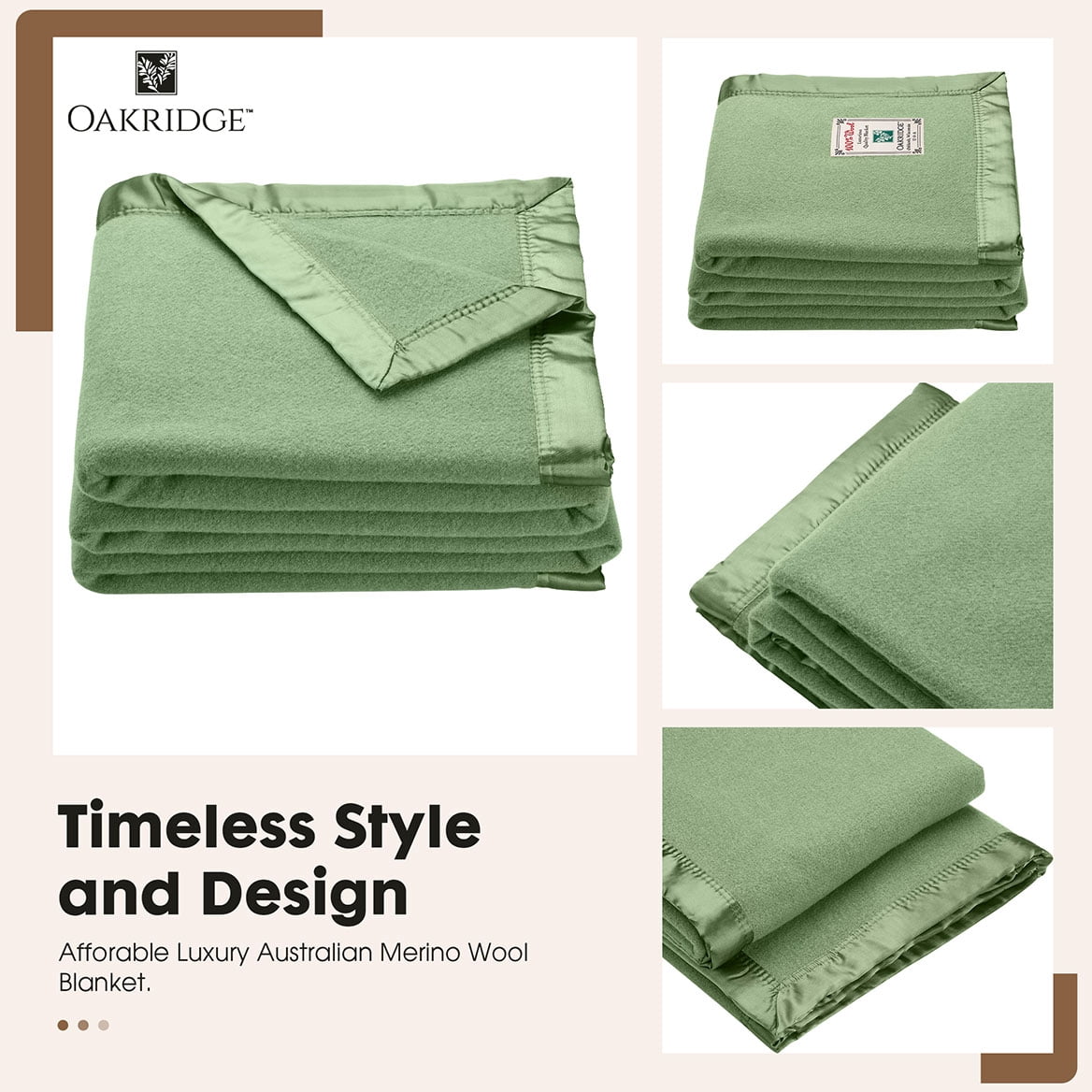 OakRidge Heirloom Merino Wool Blanket – 100% Australian Wool with Vintage Satin Edges – Breathable, Odor-Resistant, All-Season Bedding in Full Queen Size – Sage Cozy Throw for Home or Travel