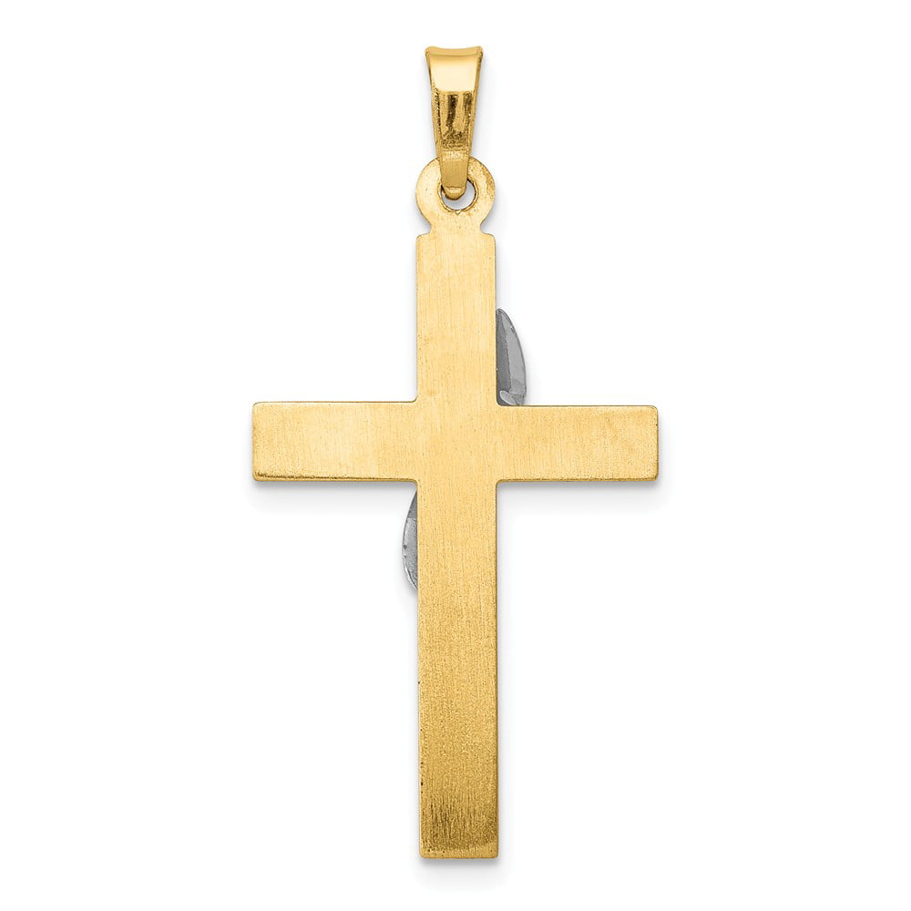 14k Yellow and White Gold Two Tone Cross Charm Pendant - 33mm x 