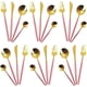 thumbnail image 1 of XmhyTop Juego de cubiertos de 24 piezas: juego de cubiertos reutilizables de acero inoxidable, tenedores, cucharas y cuchillos, cubiertos pulidos con efecto espejo (juego de 6, mango rosa), 1 of 5