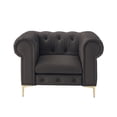 thumbnail image 3 of Renesmee Club Chair Brown Leather PU Button Tufted Rolled Arms, 3 of 12