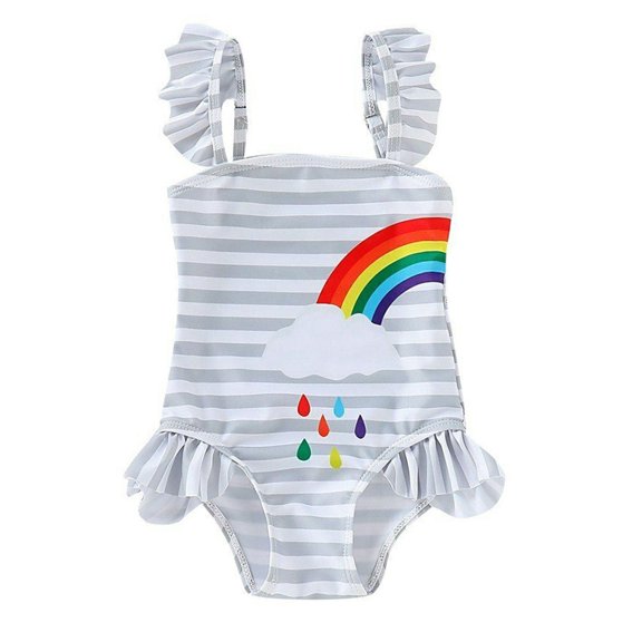 Styles I Love Baby Girl Matching Rainbow One Piece Swimsuit Twin Girl Best Friend Bathing Suit Beach Swimwear Right Rainbow