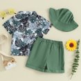 thumbnail image 3 of Bagilaanoe 3pcs Toddler Baby Boy Shorts Set Short Sleeve Flower Print Shirt Tops + Shorts + Hat 6M 12M 18M 24M 3T 4T Kids Casual Summer Clothes, 3 of 9