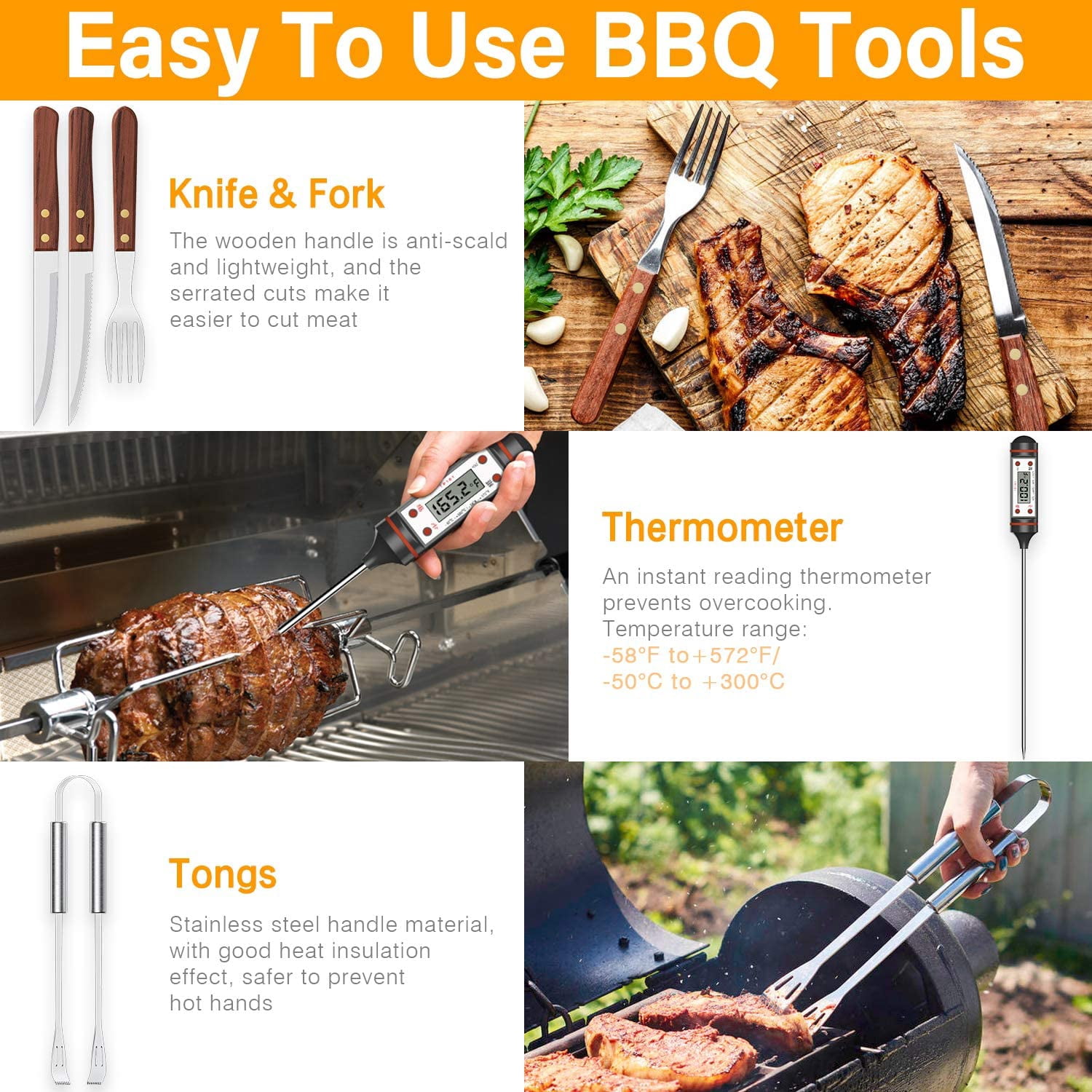 AISITIN BBQ Grill Tool Sets, Stainless Steel - 15 pcs