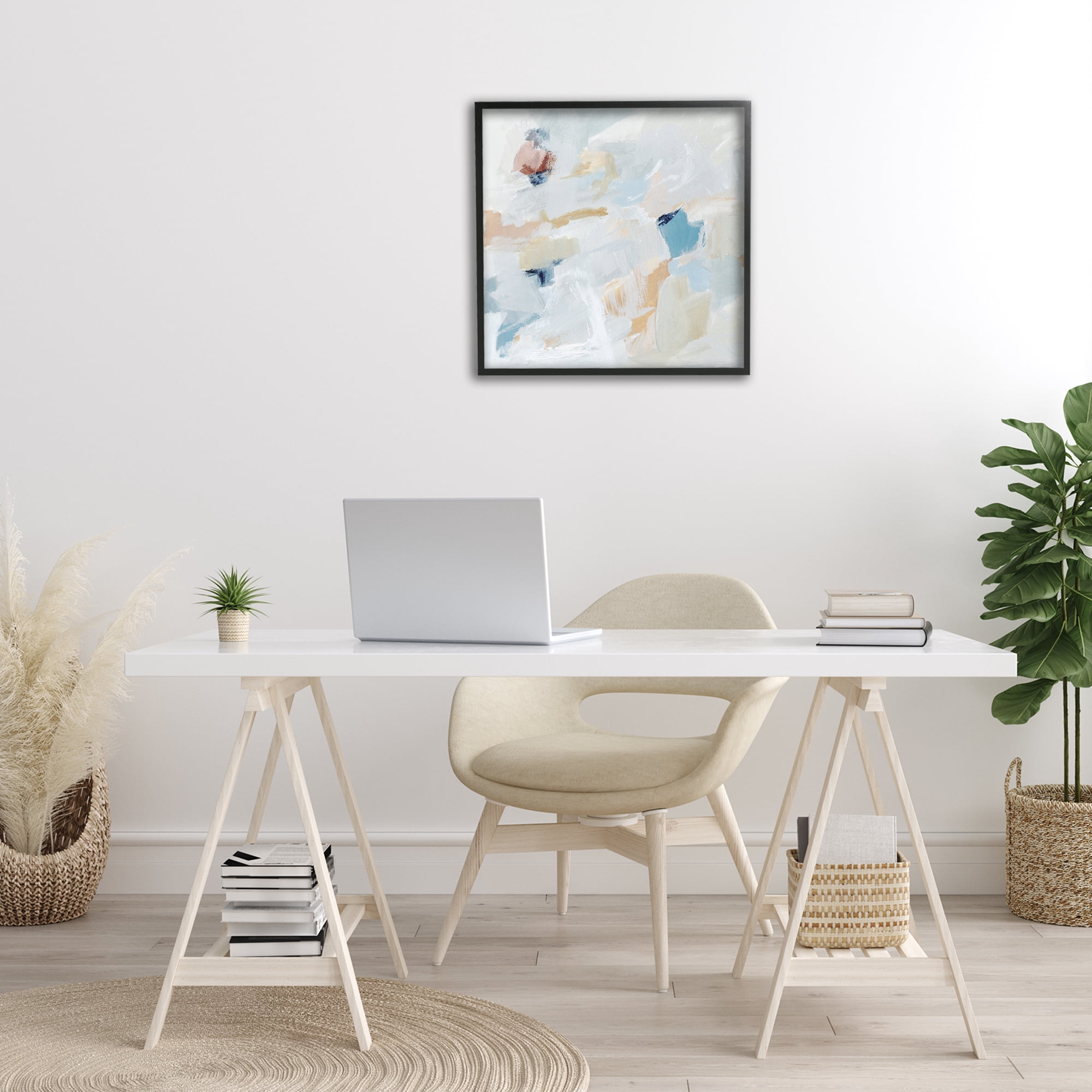 Stupell Industries Subtle Abstract with Blue Abstract Painting Black Framed Art Print Wall Art, 24 x 24