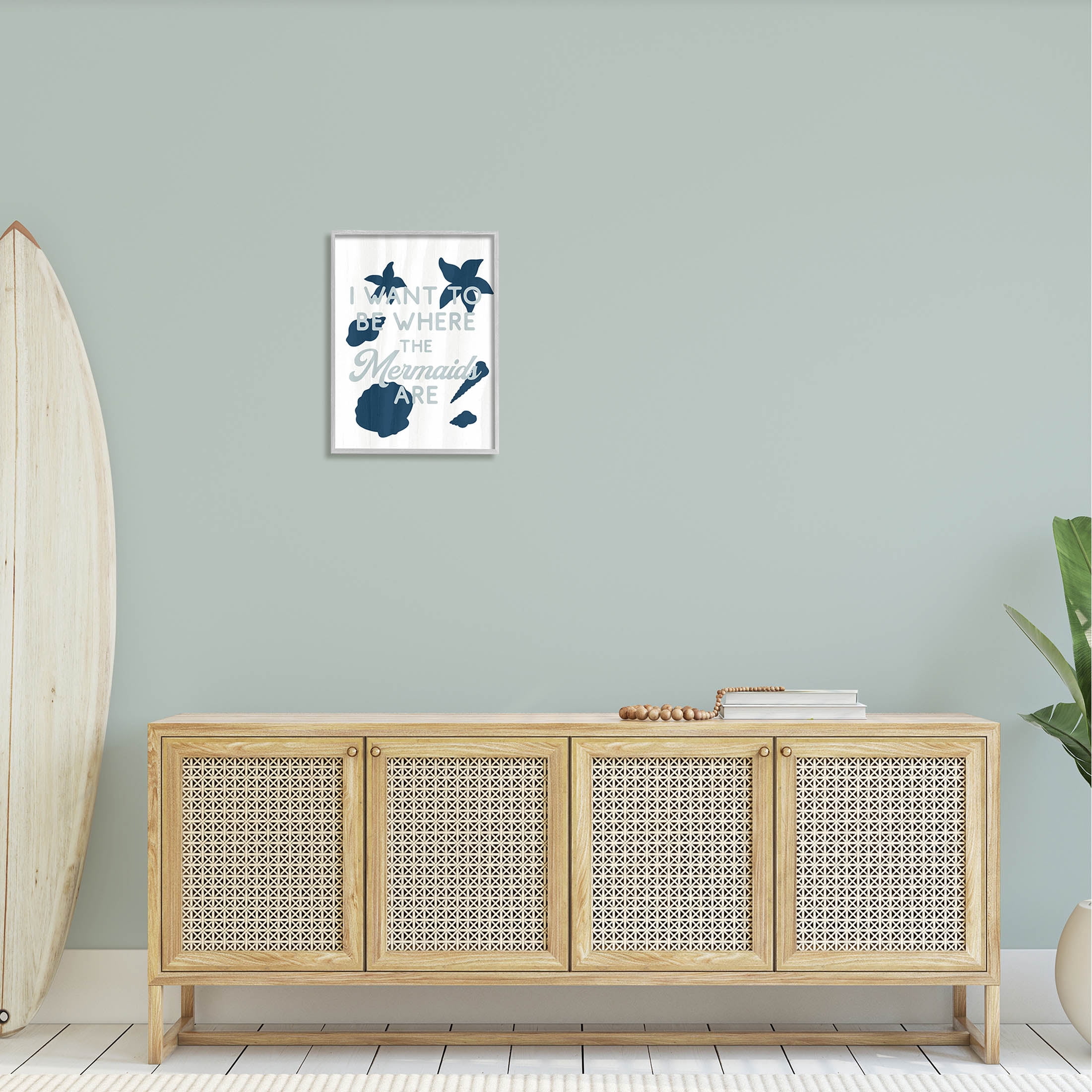 Stupell Industries Where Mermaids Are Phrase Graphic Art Gray Framed Art Print Wall Art, Design by Lil' Rue