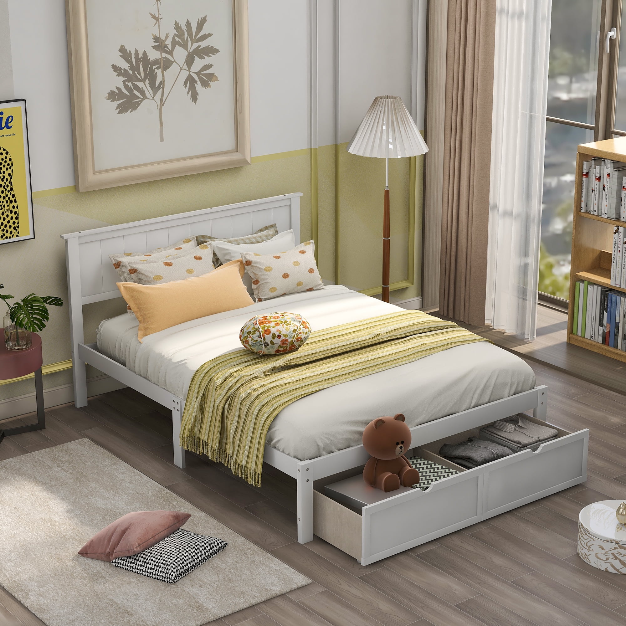 Storage Bed Platform Bed Frame with Headboard, Wood Full Bed Frame for ...