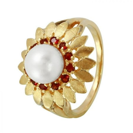 Foreli 0.36CTW Garnet And Freshwater Pearl 14K Yellow Gold Ring