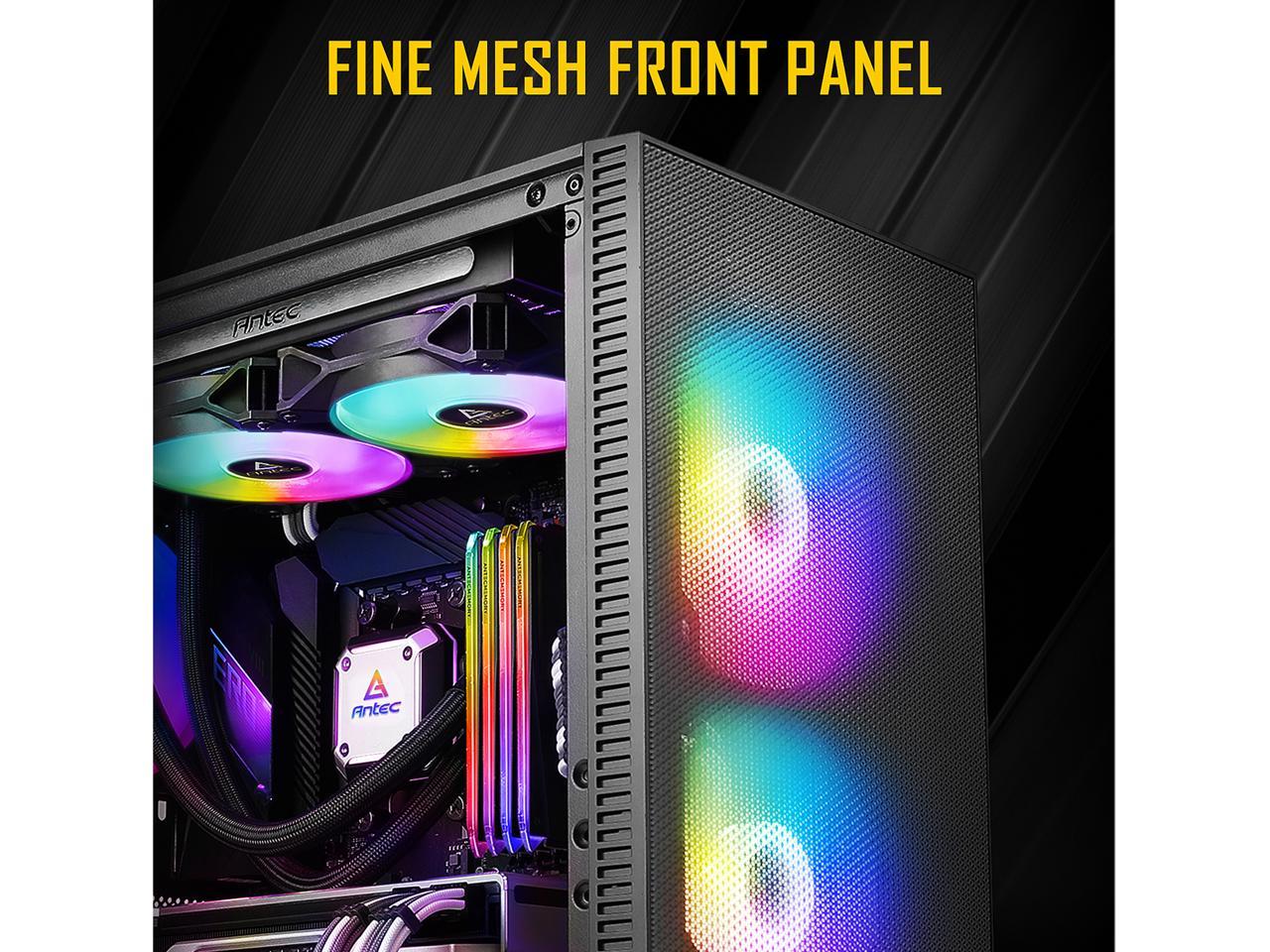 Antec NX Series NX410, 2 x 140mm & 1 x 120mm ARGB Fans Included, 360mm Radiator Support, Mesh Front Panel & Swing-Open Tempered Glass Side Panel ATX Mid-Tower Gaming Case - image 2 of 14