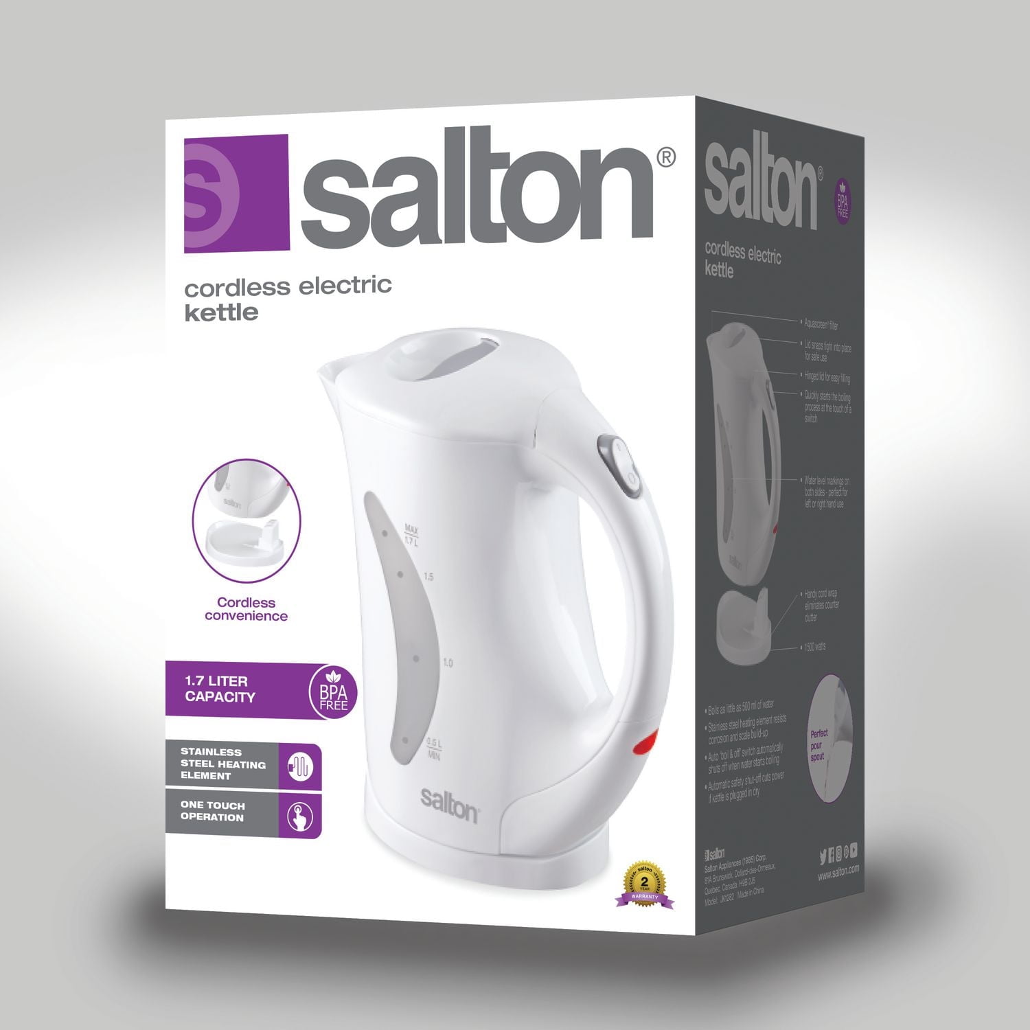 Salton Cordless Jug Kettle 1.7 Liter – White – 1500 watt