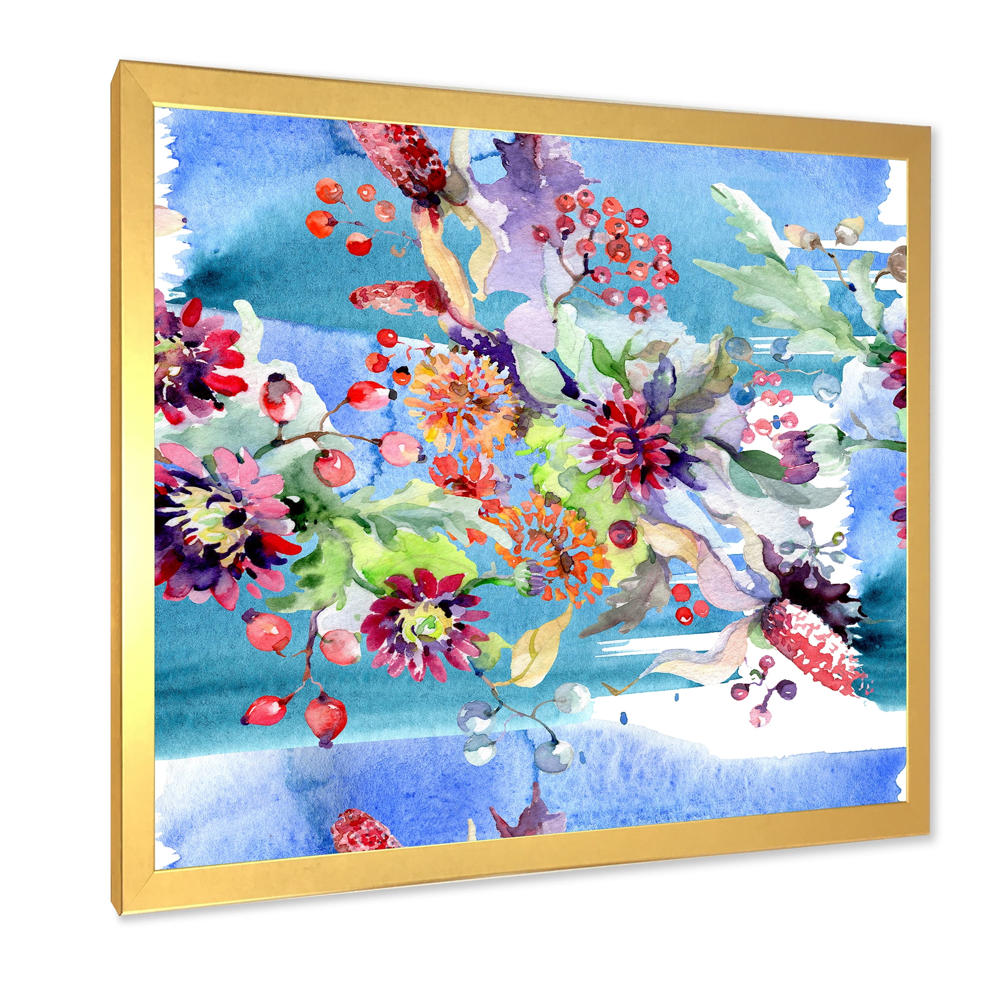 Wildflowers and Vibrant Wild Spring Leaves XIII 16 in x 16 in Framed Painting Canvas Art Print, by Designart
