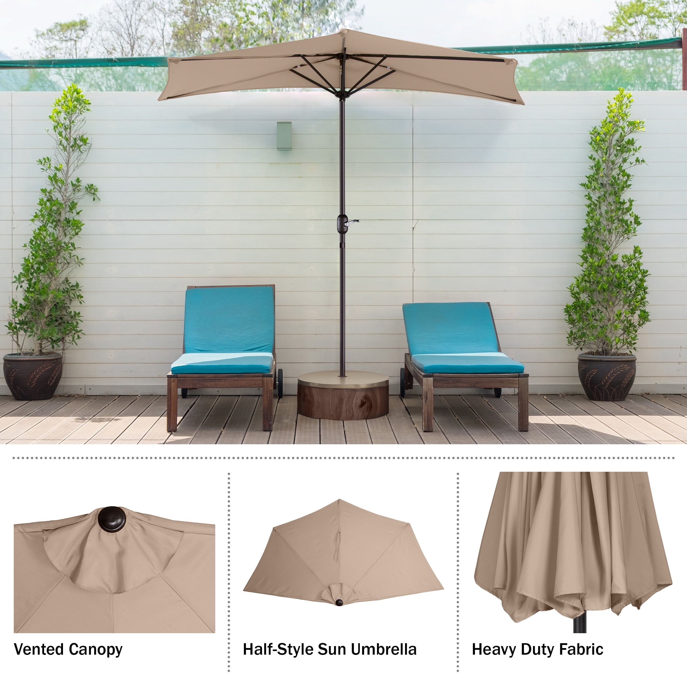 Villacera 9FT Outdoor Half Patio Umbrella - Balcony Furniture, Beige