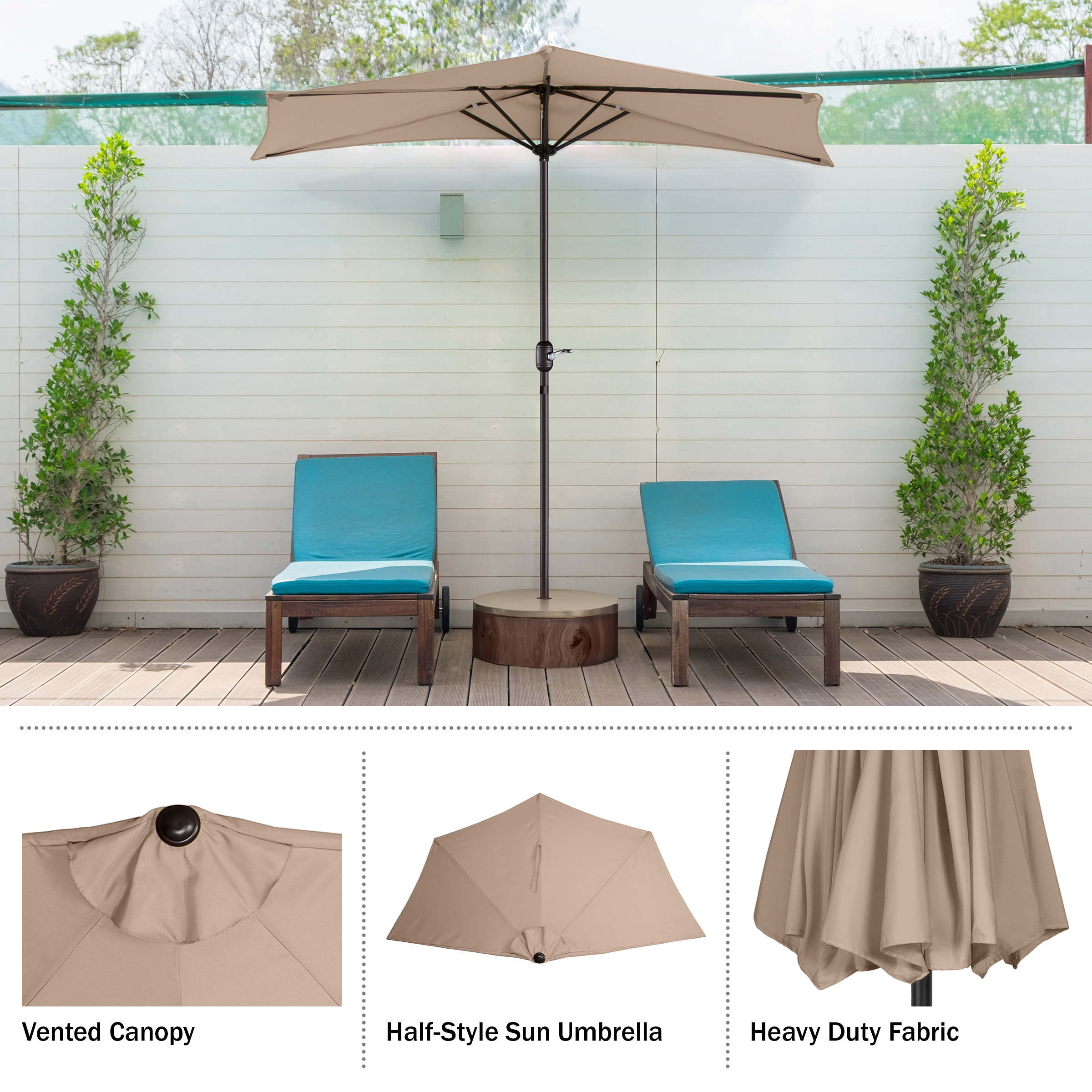 Villacera 9-Foot Half Round Patio Umbrella, Beige photo 3
