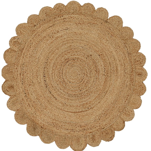 Savi Home Hand Woven Jute Braided Scalloped Rug – 4' Feet Round Natural Reversible Area Rug