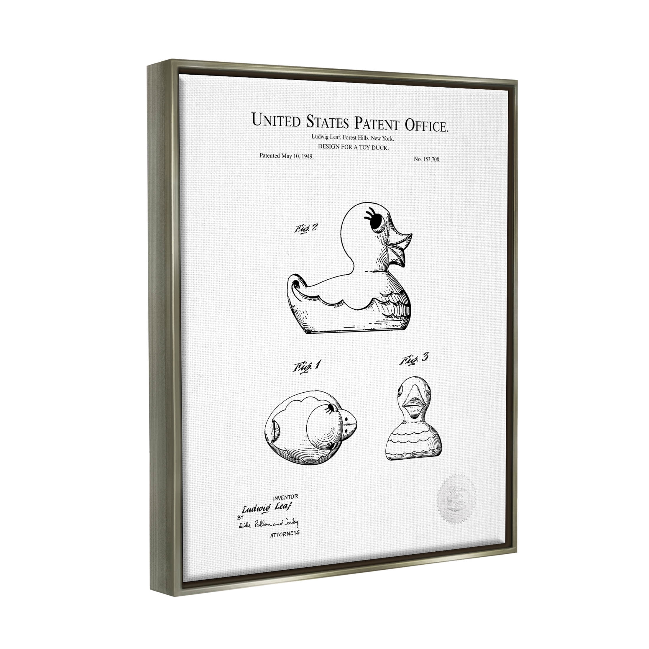 Stupell Industries Vintage Toy Duck Diagram Graphic Art Luster Gray Floating Framed Canvas Print Wall Art, Design by Karl Hronek