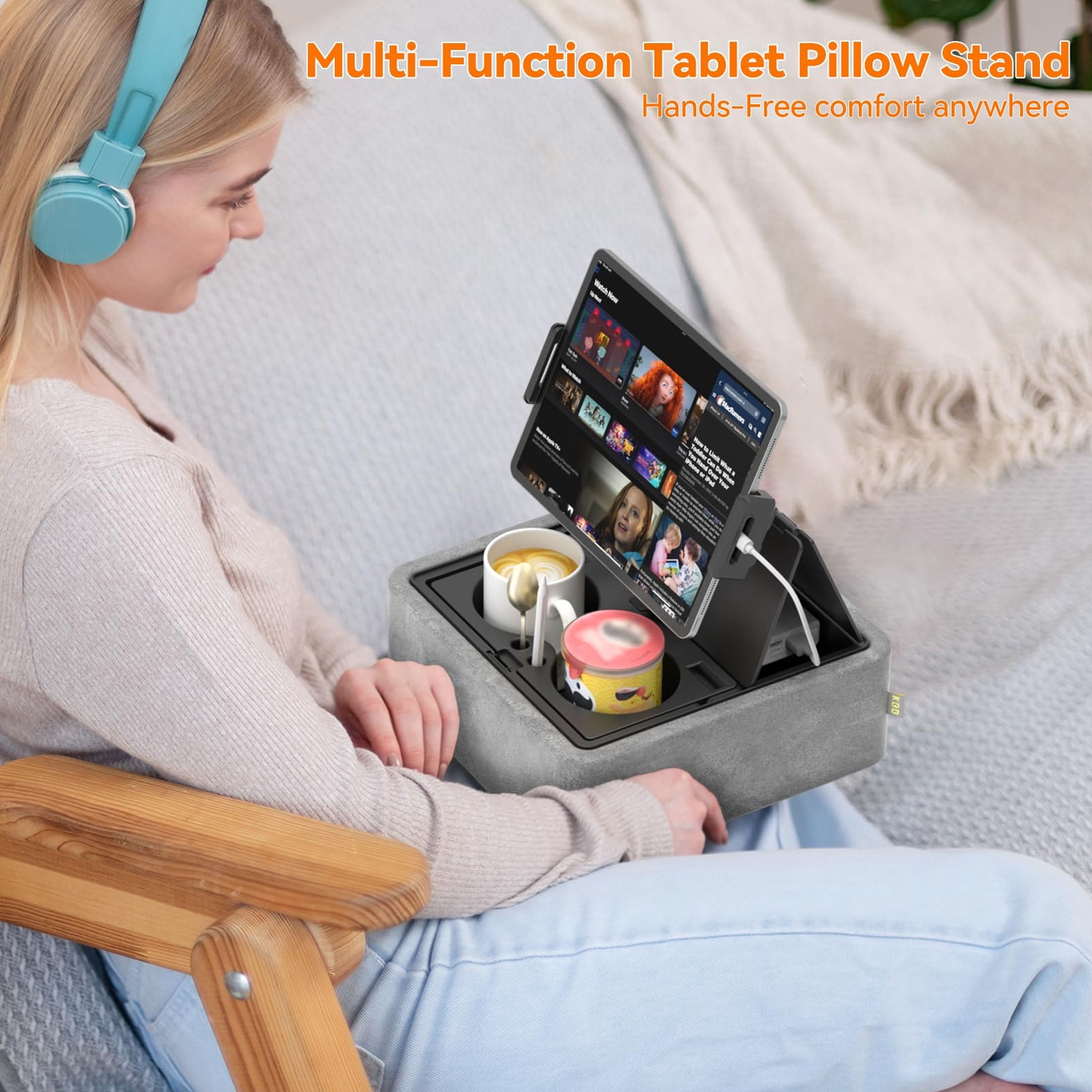 KDD Tablet Pillow Stand, iPad Tablet Stand 4.7'' to 12.9'' Foldable Adjustable 360°Rotating for Desk Bed Couch and Lap