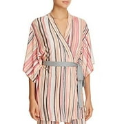 Josie by Natori Beachcomber Wrap Robe Pink Gray Stripe Medium