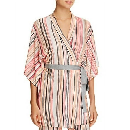 Josie by Natori Beachcomber Wrap Robe Pink Gray Stripe Medium