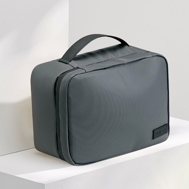 Bolso cosmético de cuero PU impermeable para mujer con asa y divisor multifuncional