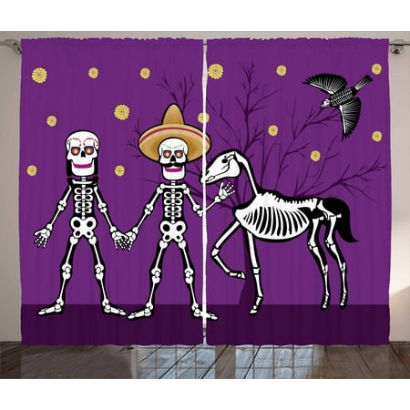Day Of The Dead Curtains 2 Panels Set Husband And Wife Skeletons