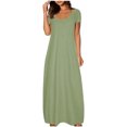 thumbnail image 2 of Meichang Robes Maxi pour Femmes Été Manches Courtes Col Rond Longue Robe Grande Taille Coupe Ample Unie Robes T-Shirt Plage Vacances Robe Décontractée, 2 of 7