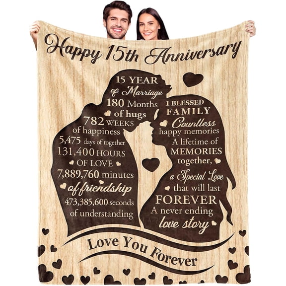 Happy 15th Anniversary Couple Art Blanket, Love You Forever, 15 Years Of Marriage Blanket Him Her, Crystal Anniversary Husband Wife, 30x40in Fleece Blanket