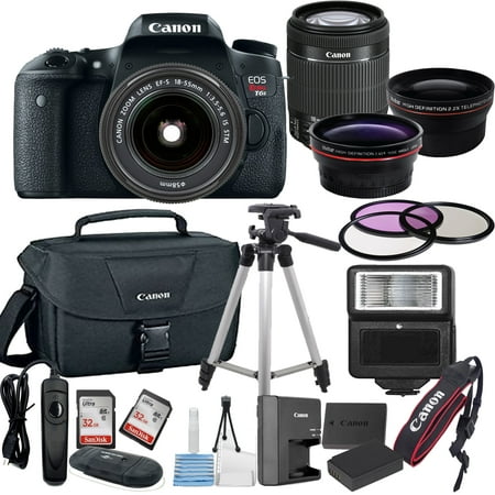 Canon EOS Rebel T6S Digital SLR Camera w/ EF-S 18-55mm Bundle includes Camera, Lenses, Filters, Bag, Memory Cards, Tripod, Flash, Remote Shutter , Cleaning Kit, Replacement Battery ,  Tripod ,and (Best Global Shutter Camera)