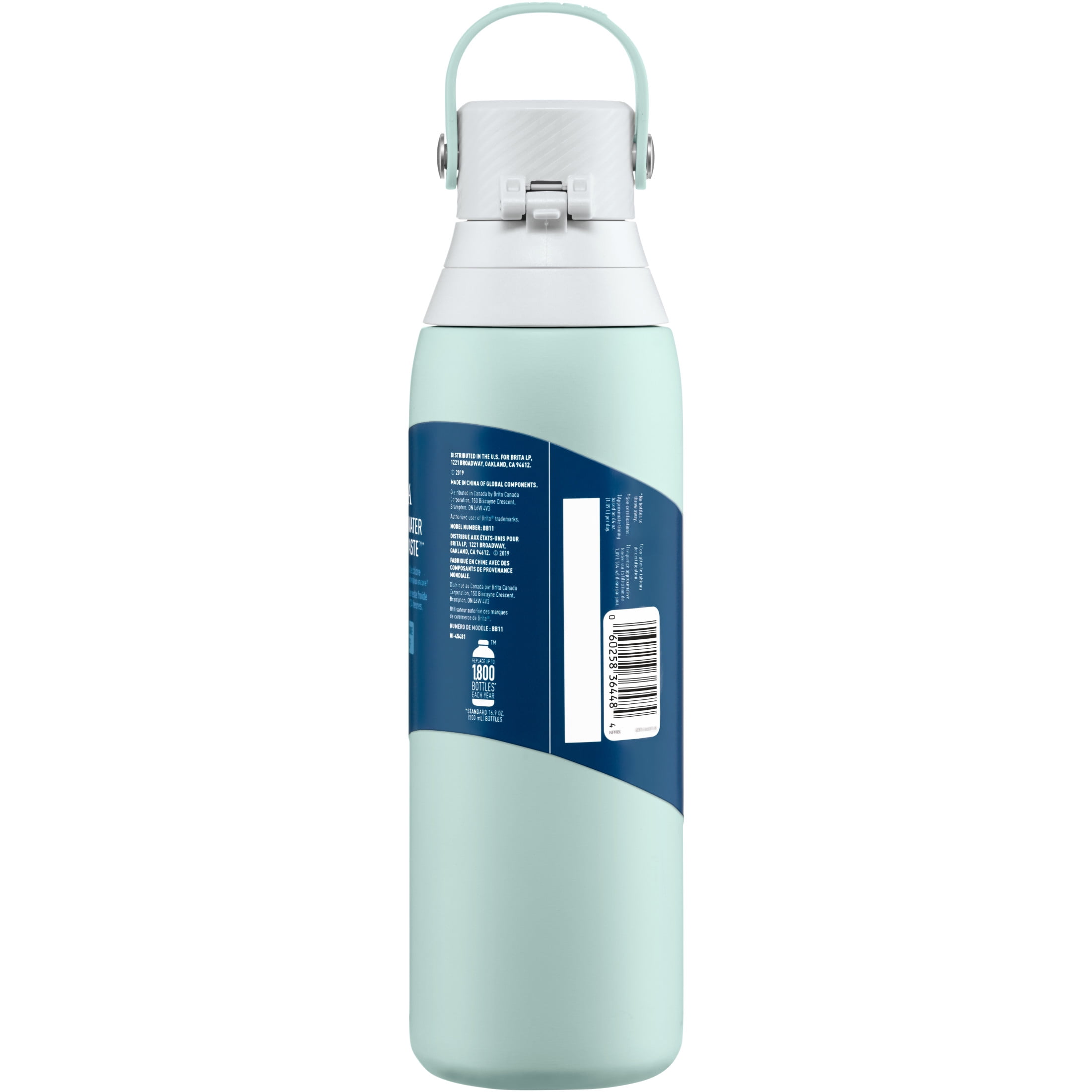 Brita 20 oz Premium Stainless Steel Filtered Water Bottle, Glacier, Leak Proof, BPA Free with Straw